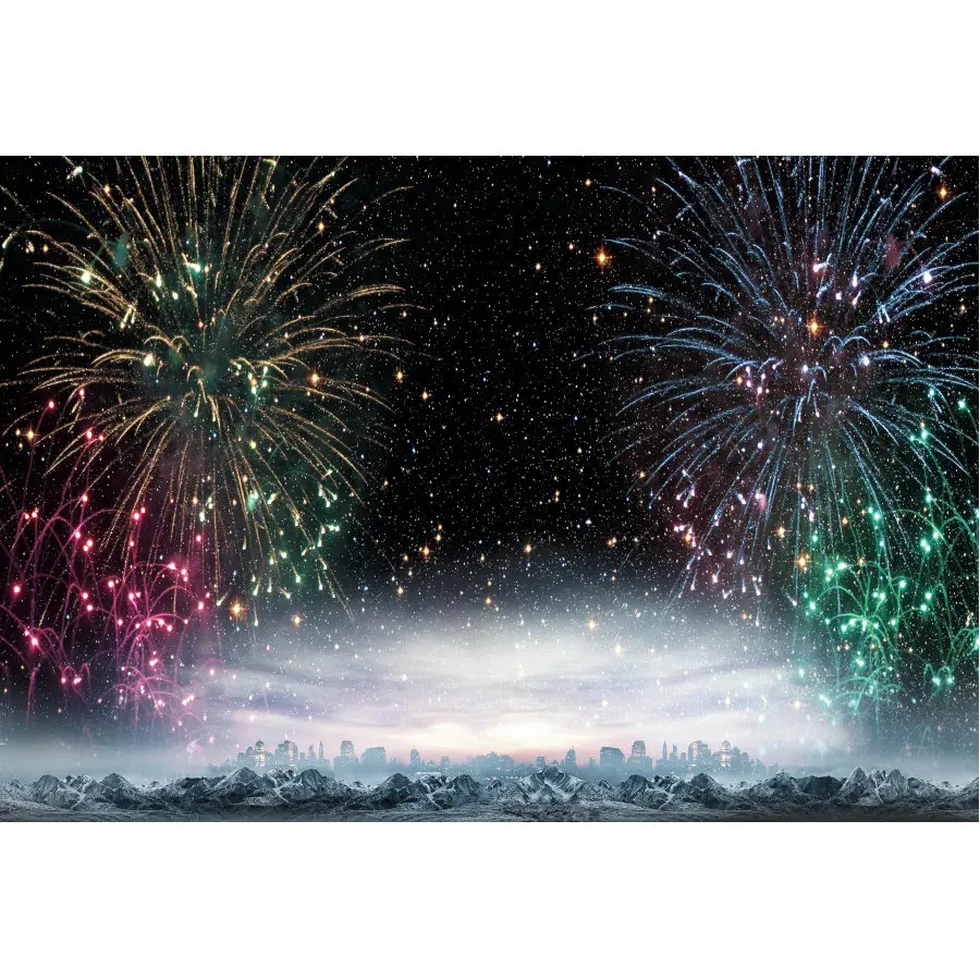 

Happy New Year Backdrop Spectacular Fireworks Red Vinyl Photography Background Xmas Party Decoration Photo Booth Studio Props