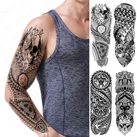 waterproof temporary full arm tattoo sticker skull totem maori tribal geometric flash tatoo man body art fake sleeve tatto women