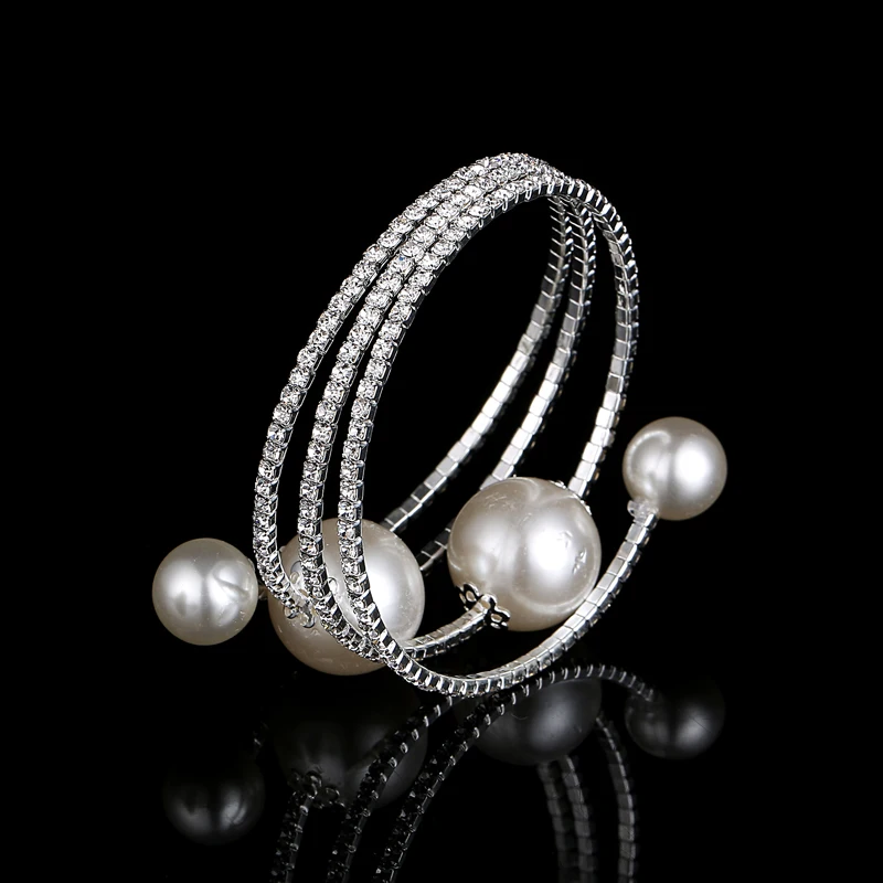 Стрейчевый браслет с искусственным жемчугом 3 ряда оптовая/розничная продажа