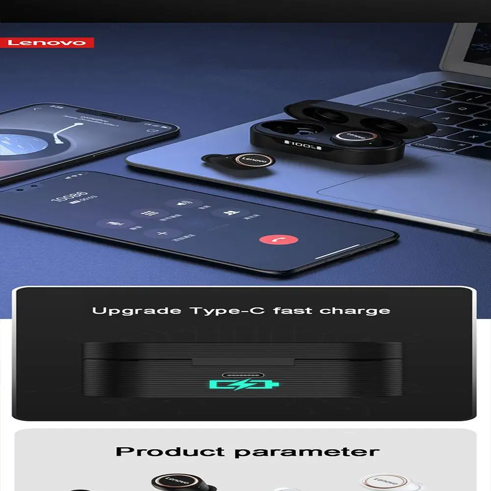 

Lenovo Lp12 Bluetooth Wireless Touch Control Led Display Headphones Noise Reduction Waterproof Headsets With Mic