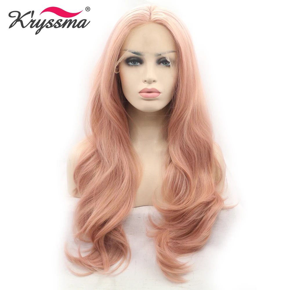 Kryssma Pink Synthetic Lace Front Wigs Body Wave Honey Blonde Wig Fake Hair Ginger Cosplay Female Lace Wigs Heat Resistant