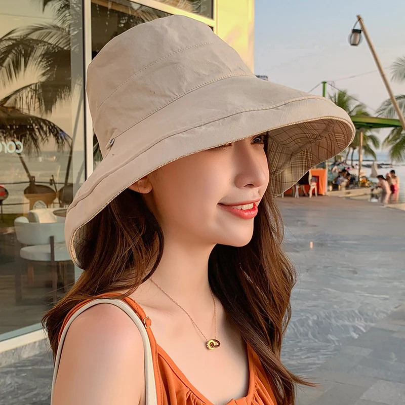 

2021 New Panama Hat Cap Reversible Bucket Hat Summer Sun Hats For Women Men