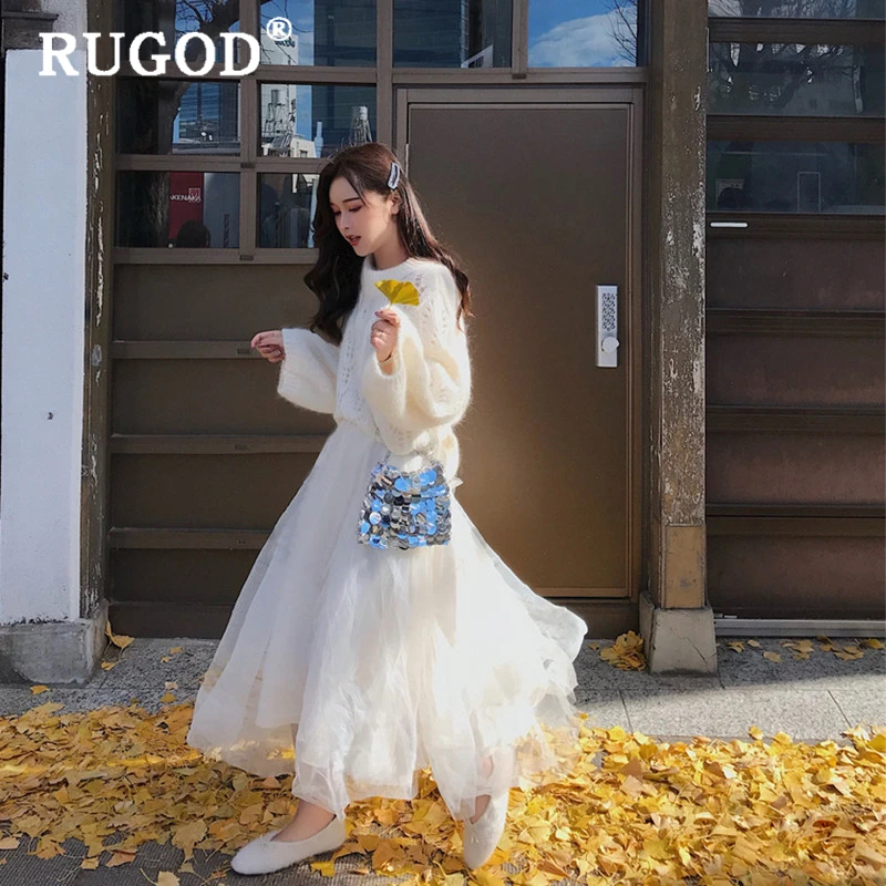 RUGOD Elegant women sweater Korean ins solid round neck hollow out white knitted pullovers female 2019 Casual winter clothes | Женская