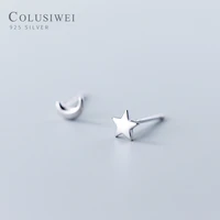 colusiwei classic 925 sterling silver fashion simple lovely mini star moon asymmetry stud earring for women fine jewelry brincos