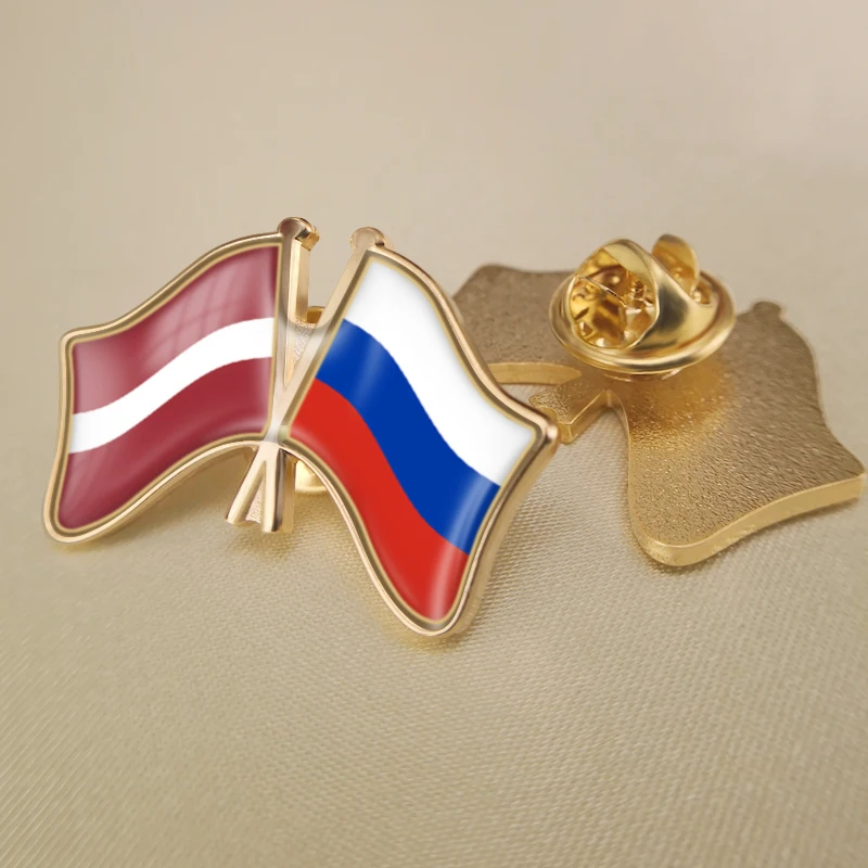 

Latvia and Russian Federation Crossed Double Friendship Flags Lapel Pins Brooch Badges