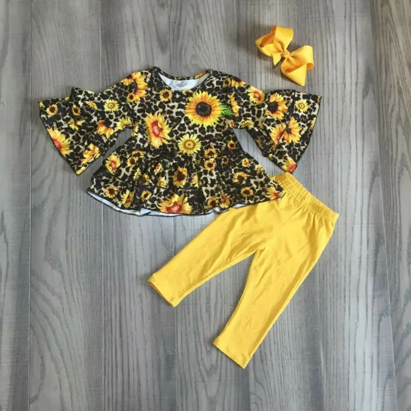 Детский комплект для новорожденных девочек с принтом подсолнуха топ оборками