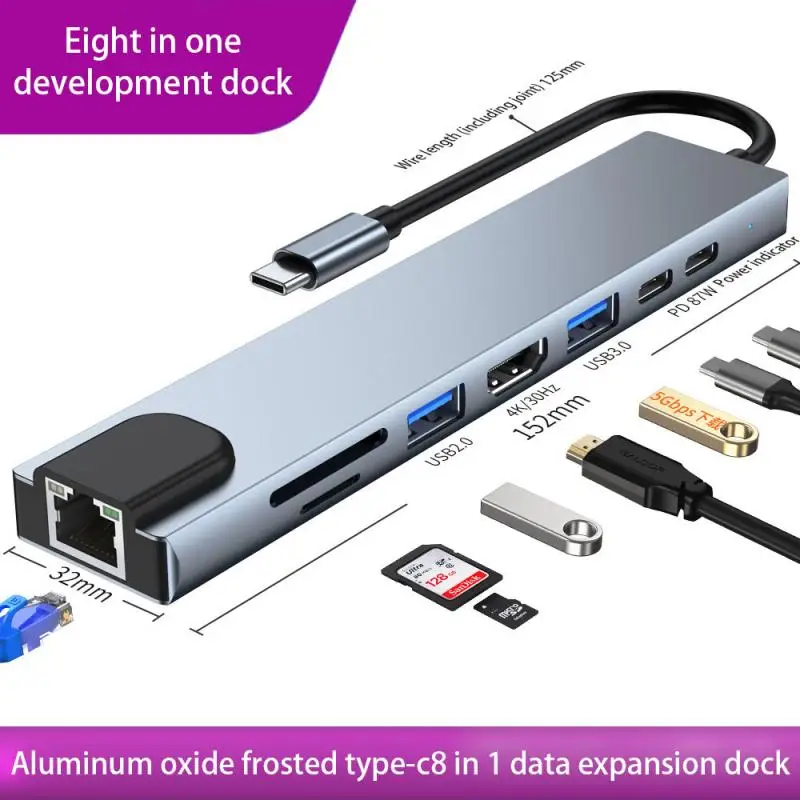 

USB 3.1 Type-C Hub To HDMI Adapter 4K Fast Charge 8-in-1 USB Dock USB C Hub With Hub 3.0 TF SD Reader PD For MacBook Pro/Air