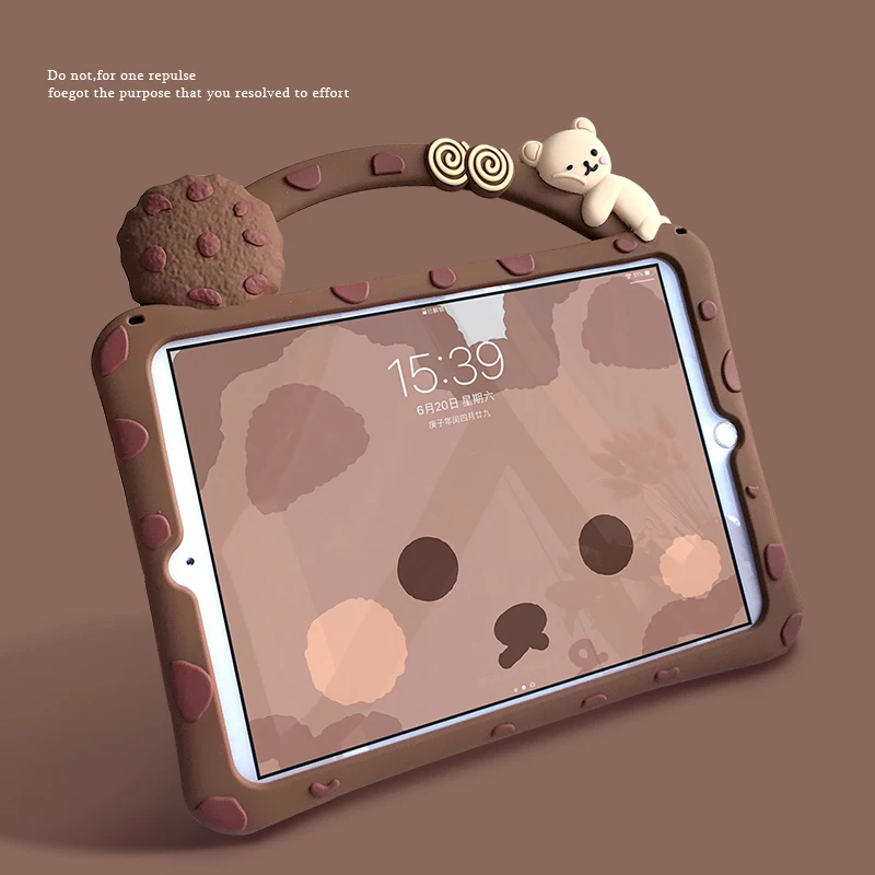 Противоударный мягкий силиконовый чехол для детей с рисунком медведя и печенья |