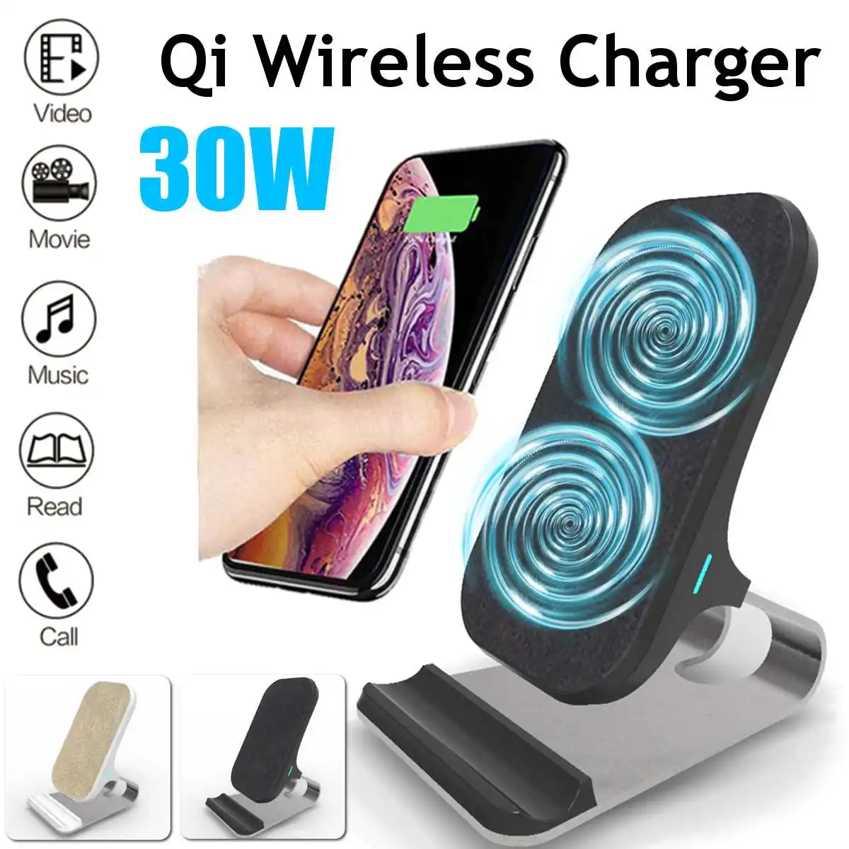 

30W Double coil Qi Wireless Fast Charger Vertical Quick Charging Bracket High Docking Stand For iPhone Huawei Mate30 pro/mi9 pro