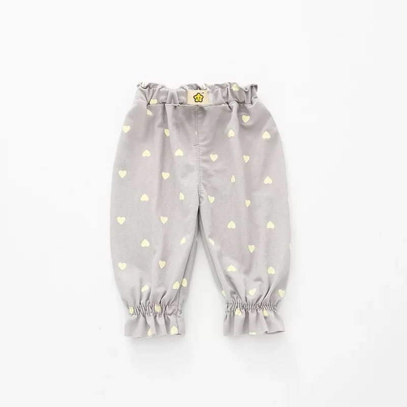 Весенне летние штаны для новорожденных хлопковые леггинсы с принтом сердца
