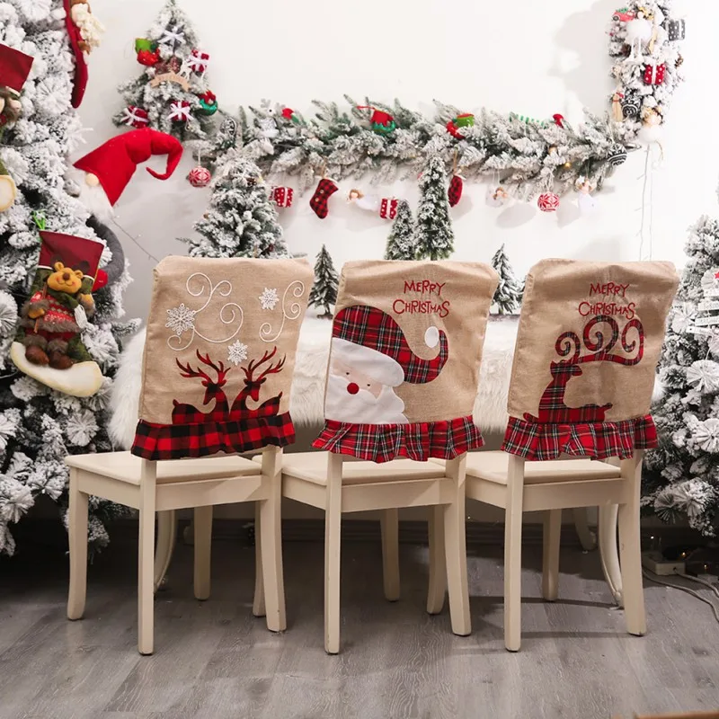 

Santa Elk Chair Covers Christmas Decor Dinner Chair Xmas Cap Sets Dinner Table Hat Chair Back Covers For Home
