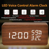 usbaaa powered led wooden alarm clock watchtable clocks voice control digital wood despertador electronic desktop table decor