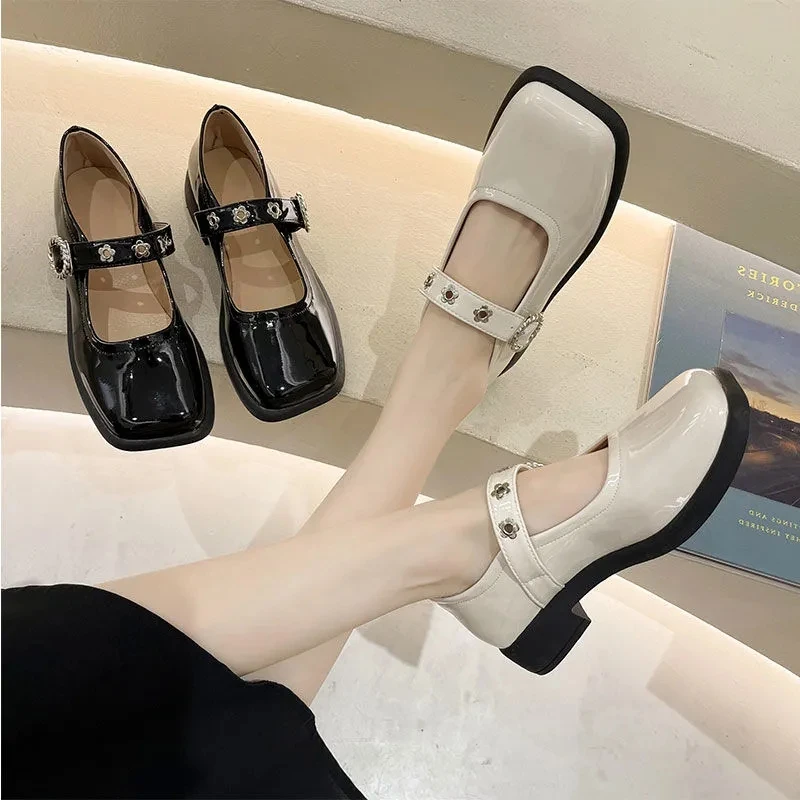 

Girl design lolita leather shoes for female shallow sqaure toe womens sneakers comfy trainers