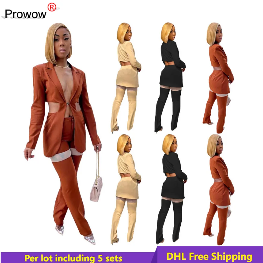 

Women Blazer Suit Formal Hollow Out Coat Mesh Pants Office Business Casual Two Piece Set Fall Winter Clothes Wholesale bulk 6630