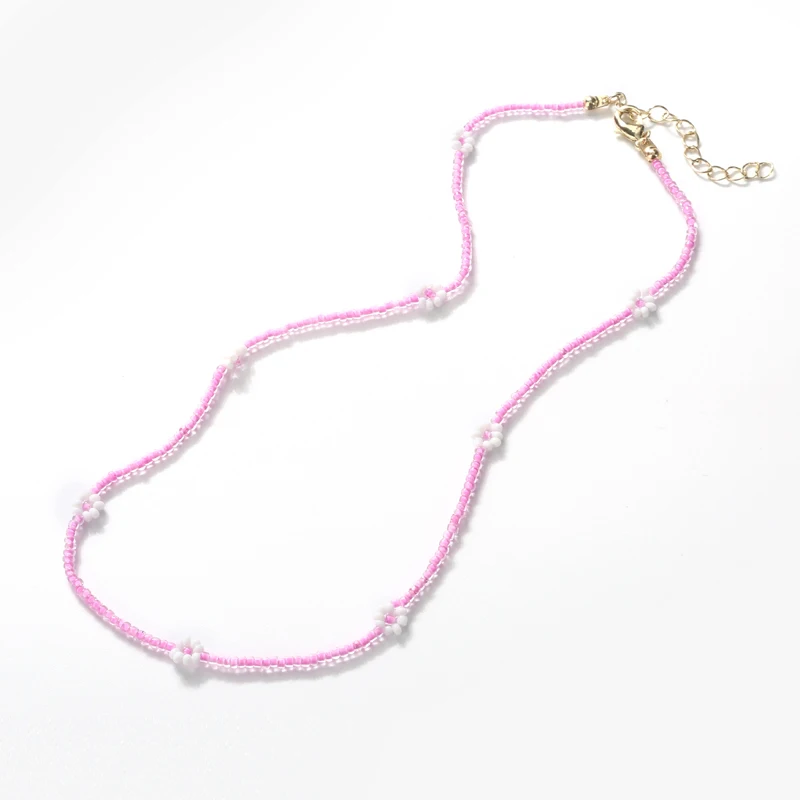 

New Trendy Women Bead Necklace Colorful Seed Bead Daisy Flower Summer Necklace 2021