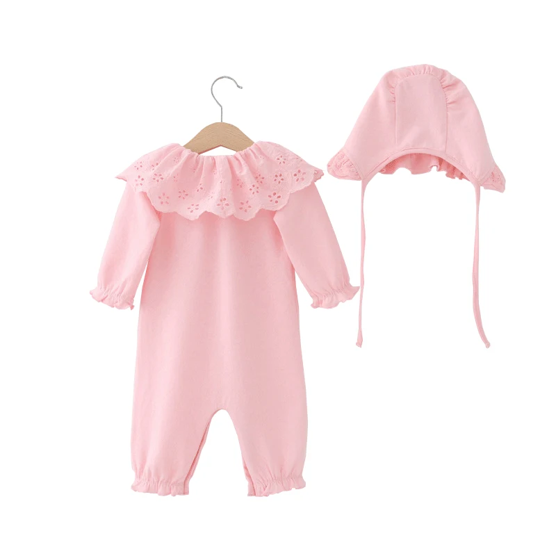 1 шт. детский хлопковый трикотажный комбинезон с шапочкой и кружевным
