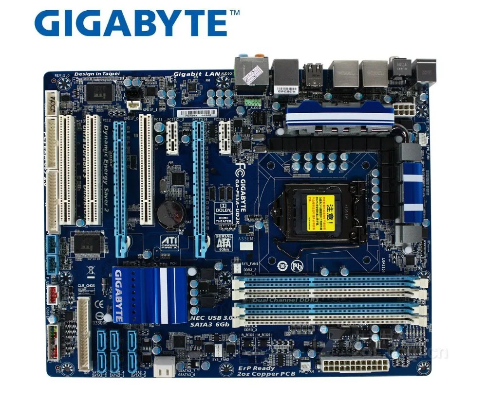 Оригинальная Материнская плата Gigabyte GA-P55A-UD3R для LGA 1156 DDR3 16GB для I5 I7 cpu P55A-UD3R P55, материнская плата для настольных ПК