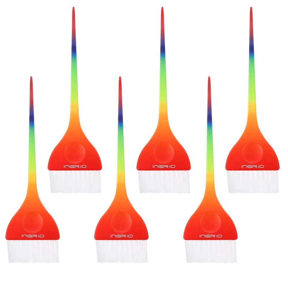 

6pcs Rainbow Color Handle Hair Brush Salon Barber Hair Coloring Dyeing Brushes