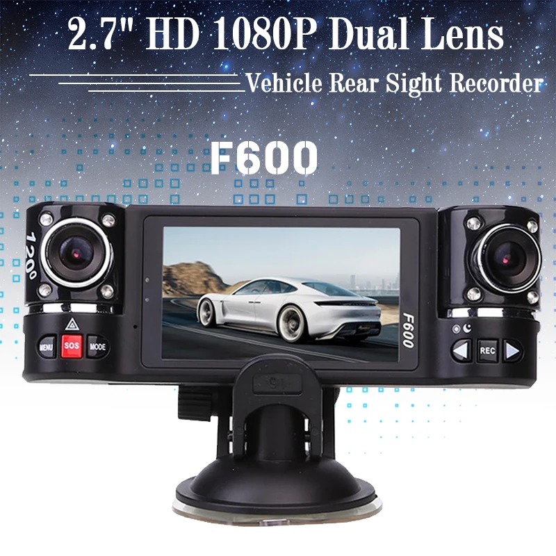 Видеорегистратор F600 с функцией ночного видения 1080P ЖК дисплей 2 7 &quot двойная