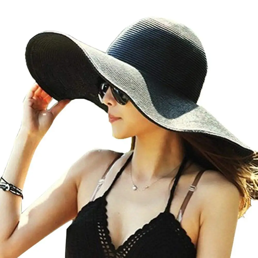 

Hot Sale Hawaiian Summer Beach Floppy Hat Solid Color Women Wide Brim Straw Sun Cap Outdoor Ladies Hats Handmade Natural