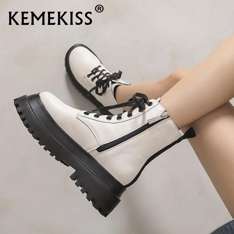 

KemeKiss Women Ankle Boots Ins Fashion Platform Winter Warm Shoes For Woman Flat Heel Short Boot Lady Footwear Size 34-40