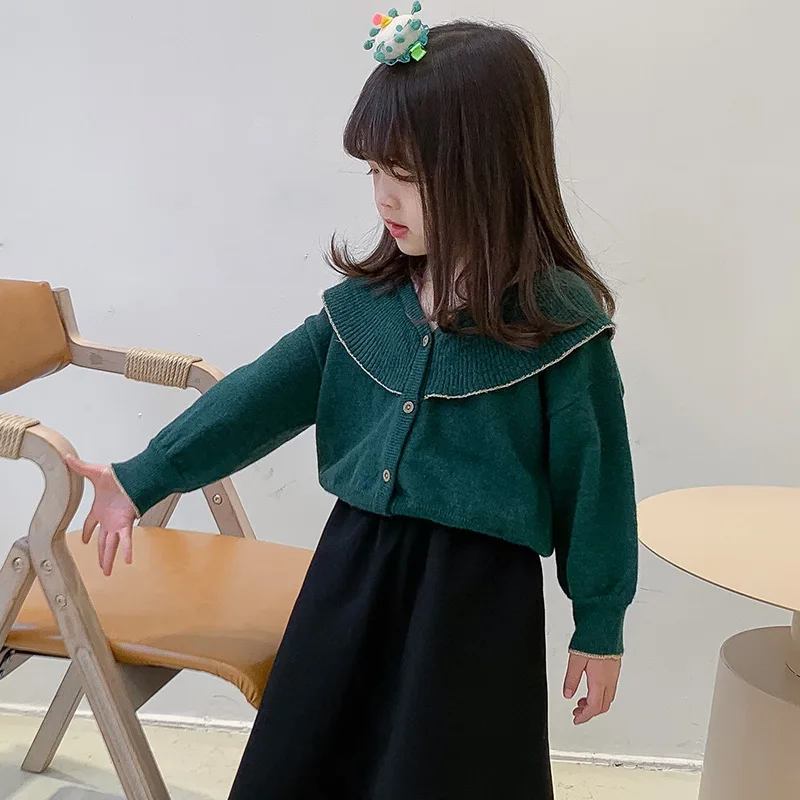 

2021 Girls Spring Shirt Children Lapel Long Sleeve Knit Top