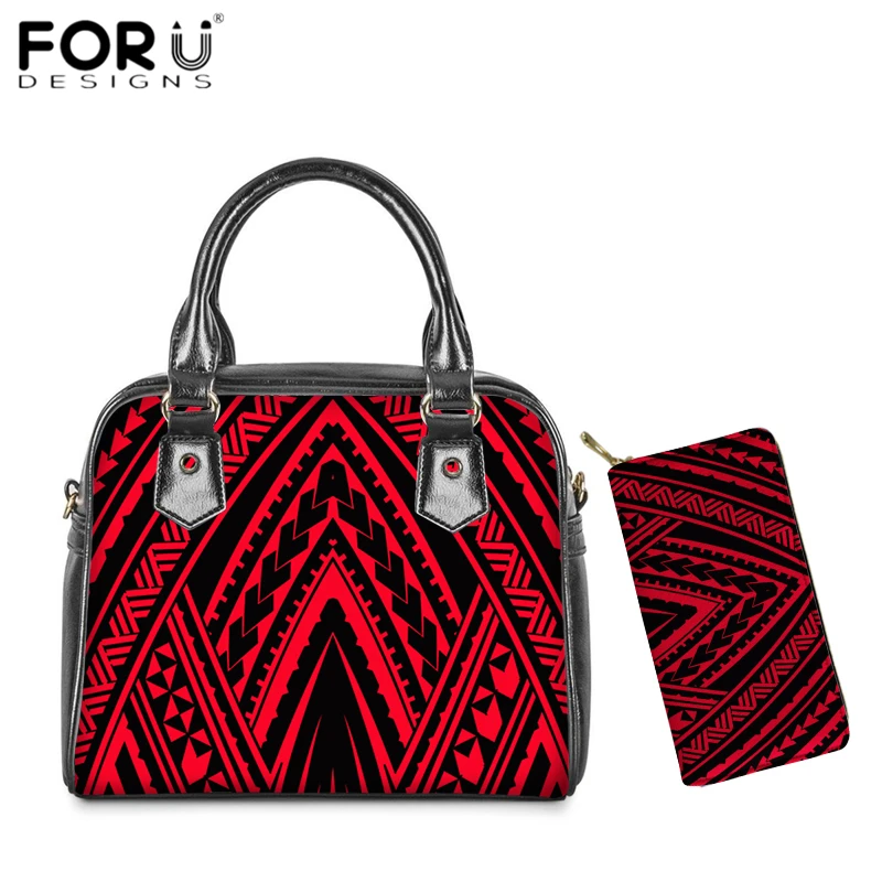 

FORUDESIGNS Hot Sale Polynesian Ethnic Tribe Pattern Handbags 2pcs/set PU Flap Messenger Bags for Women Casual Crossbody Bag