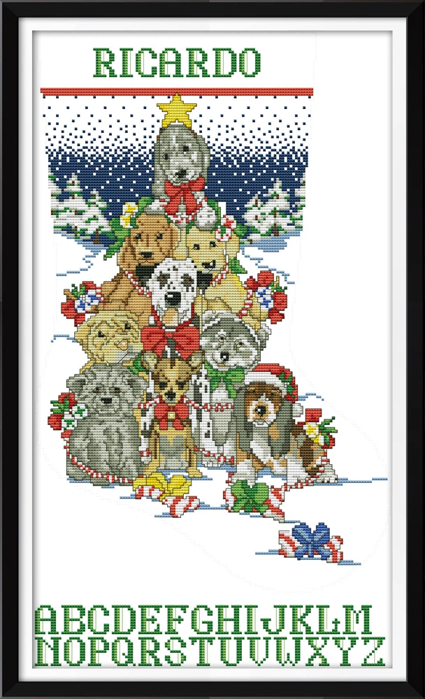 

Dog Christmas stockings cross stitch kit aida 14ct 11ct count print canvas cross stitches needlework embroidery DIY handmade