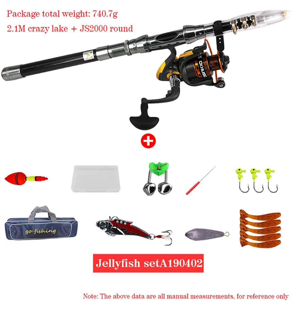 

DUEKIO 2.1m Carbon Fishing Rod JS2000 and Fishing Vessel 50cm Tackle Bag High Quality Fishing Accessories Set Toss Rod Full Kit