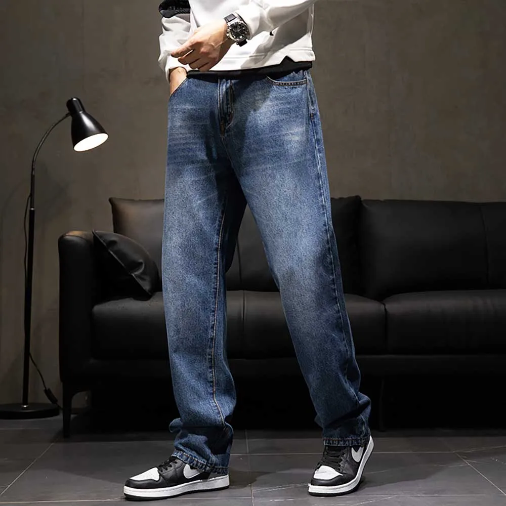 New Fashion Plus Size Denim Men's Casual Jeans Straight Loose Baggy Streetwear Trousers Hiphop Harem Pants