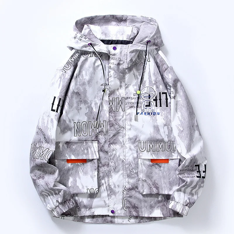 

Oversized Hooded Loose Printed Spaceman Jacket Men's Spring and Autumn 2021 New Youth Lightweight Windbreaker Jacket