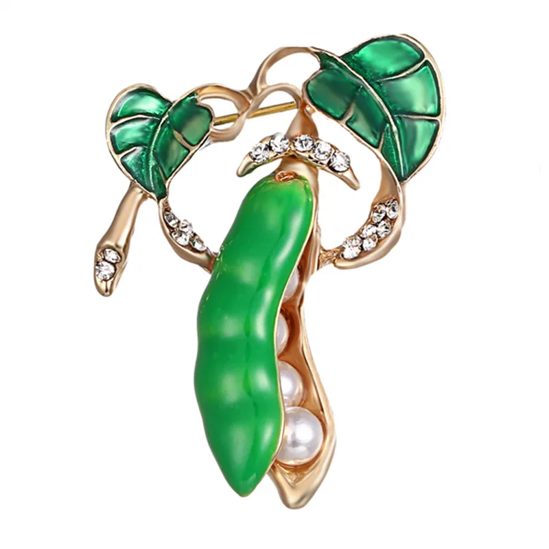 Эмалированные зеленые Броши с дизайном горох для женщин золотистые хрустальные
