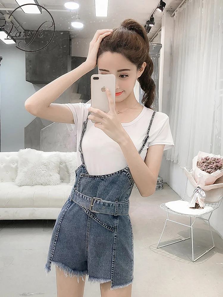 

Varofi High waist and large size denim overalls women thin 2021 summer fashion web celebrity sexy wide leg suspenders shorts
