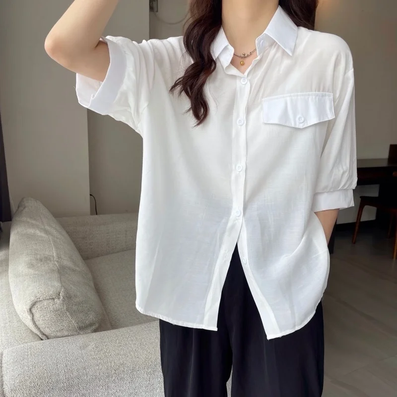 Белая рубашка с коротким рукавом женская дизайнерская нишевая летняя Новинка 2021