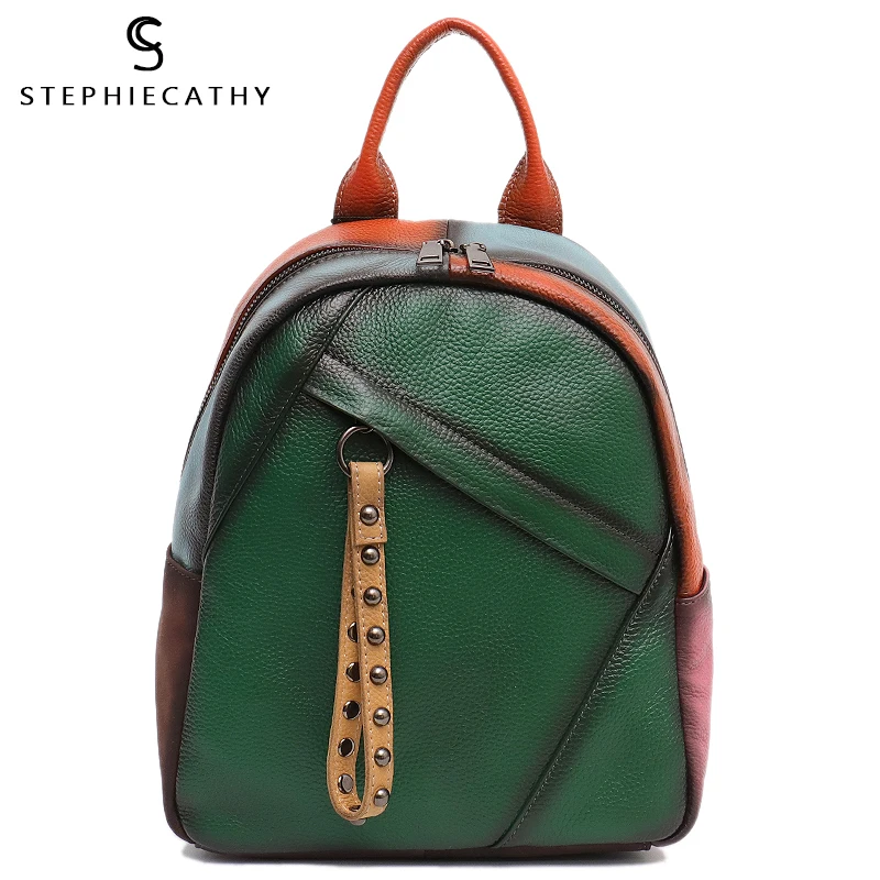 SC цветной лоскутный женский рюкзак из натуральной кожи винтажная Подростковая