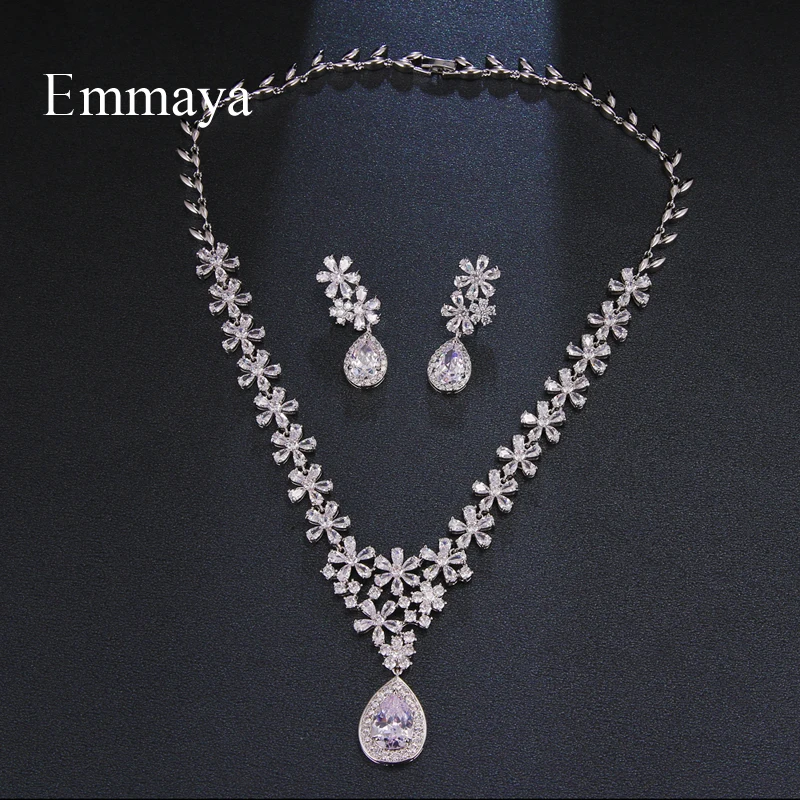 Emmaya Fashioin ювелирные изделия для женщин Белый Цвет ожерелье в форме цветка и серьги благородным орнаментом в невесты Свадебная вечеринка