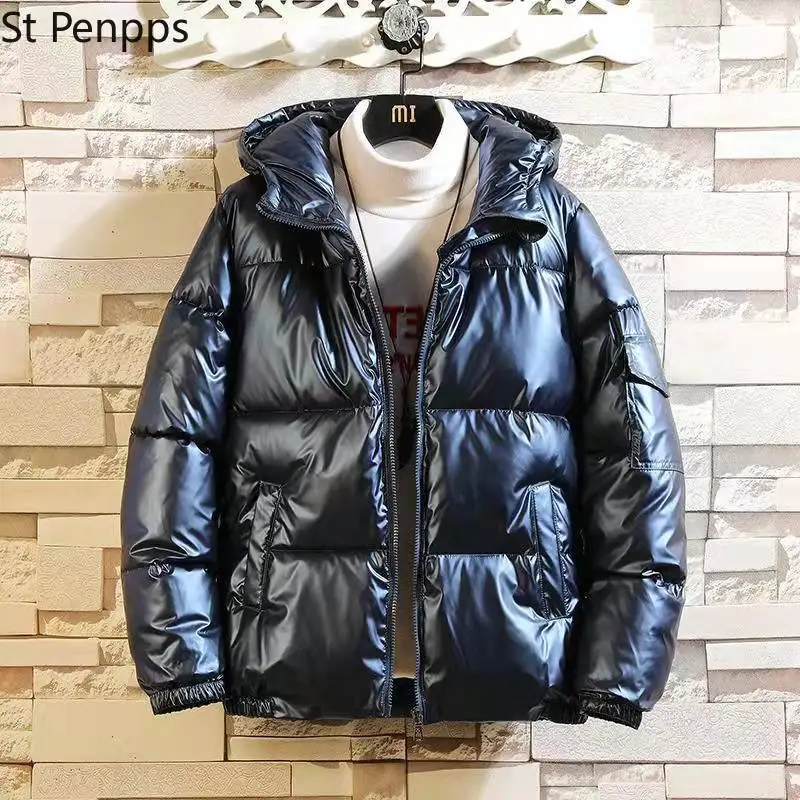 Женский пуховик зимняя Глянцевая Серебристая/черная/Золотистая/синяя парка с