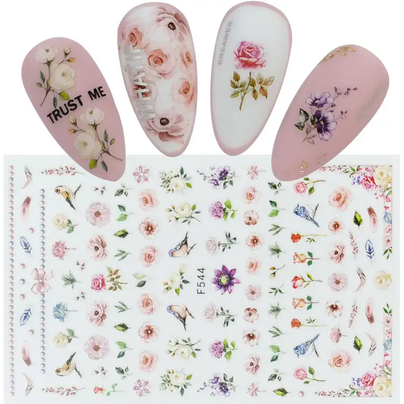Flower Adhesive 3D Nail Sticker Foil for Nails Art Decoration Lemon Butterfly Fawn Designs Decals Manicure Supplies Tool - купить по