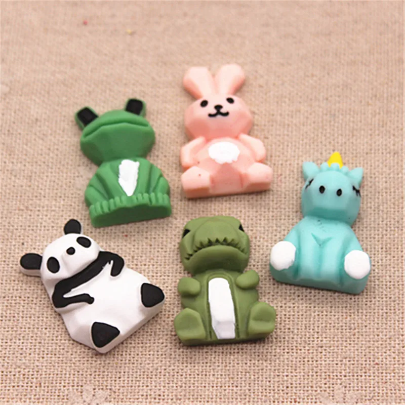 10pcs Cute Resin Unicorn/Panda/Rabbit/Frog/Dinosaur Flatback Cabochons DIY Phone Case Hair Clip Decoration,about 17mm