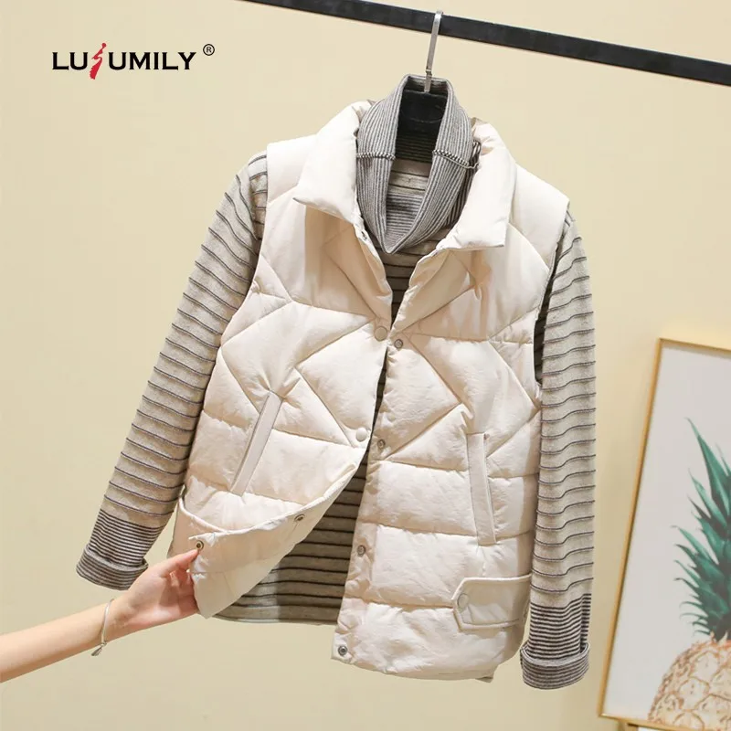 

Lusumily Women Winter Waistcoat Warm Female Thick Sleeveless Jacket Vest New Korean Stand-up Collar Cotton Gilet Girl Outwear