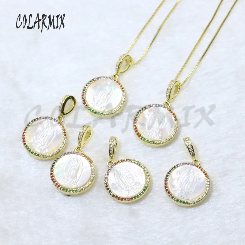 Кулон с изображением девы Марии разноцветная медаль из циркона ожерелье