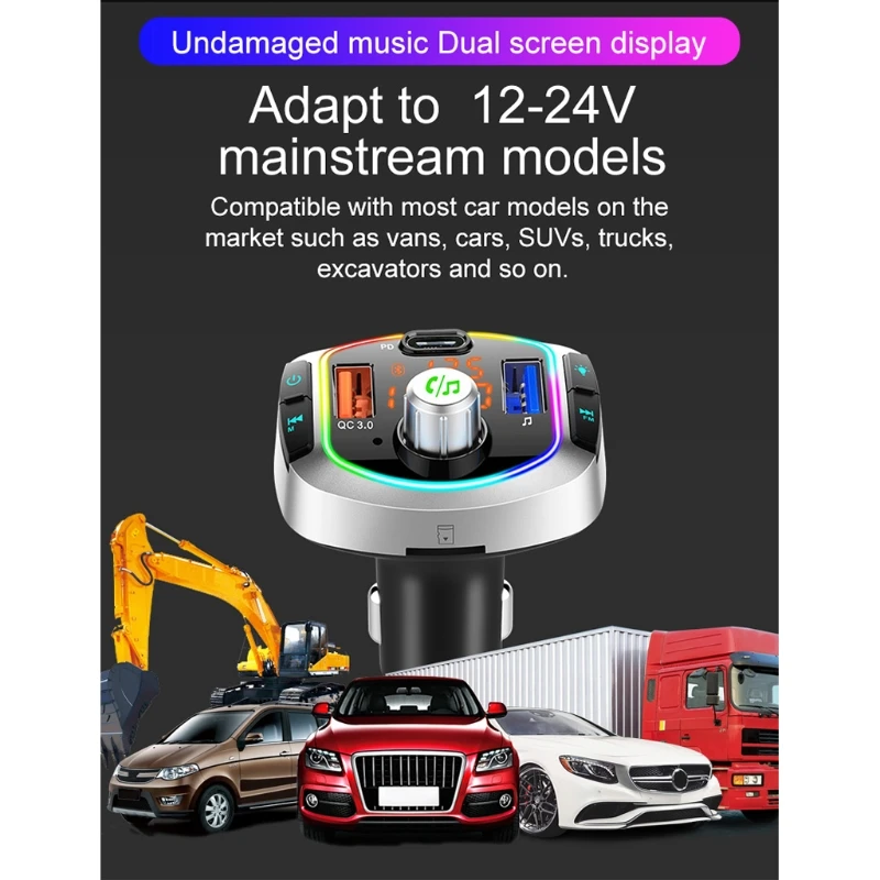 Автомобильный беспроводной FM-передатчик Bluetooth 5 0 быстрая зарядка с двойным USB PD3.0 |