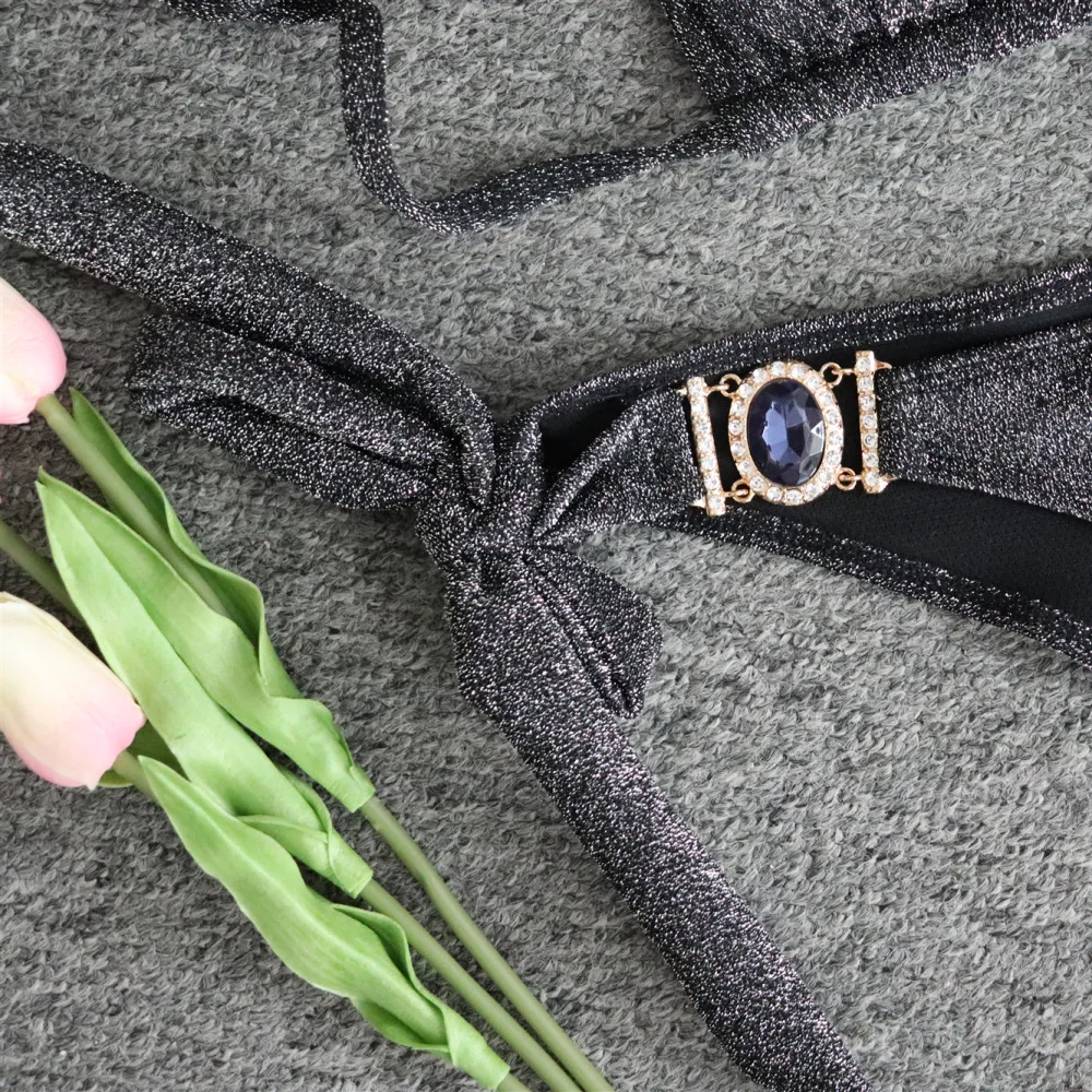 

Shiny Special Material Women Diamond Bikini Set Luxurious Crystal Two Piece Halter Top Swimsuits Brazilian Swimwear Bra Padded