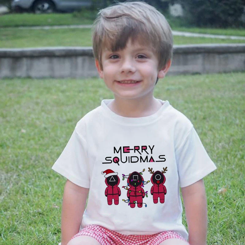 

Cute Anime Shirt Baby Boy Summer Casual New Children's Clothing From 2 To 9 Years Squid Games Anime Clothes T-Shirts Christmas