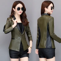 spring jacket ladies pu leather jacket short autumn zipper jacket motorcycle leather small suit faux leather slim black green