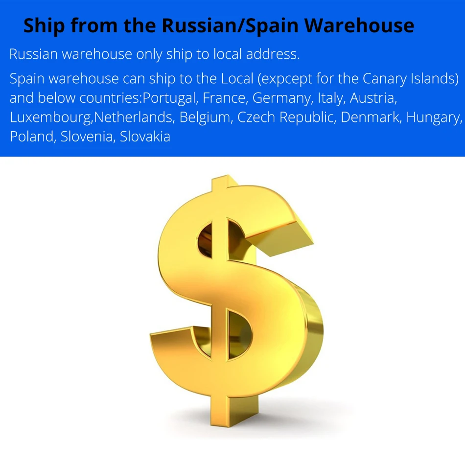 

Extra cost, Russian/Spain warehouse shipping fee 0.01US Dollar each