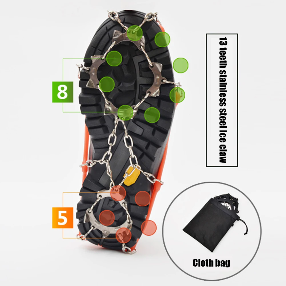1 Pair 13 Teeth Anti-slip Climbing Crampons Ice Snow Gripper Spikes Cleats Outdoor Hiking Shoe Boot Grips Chain Spike | Спорт и