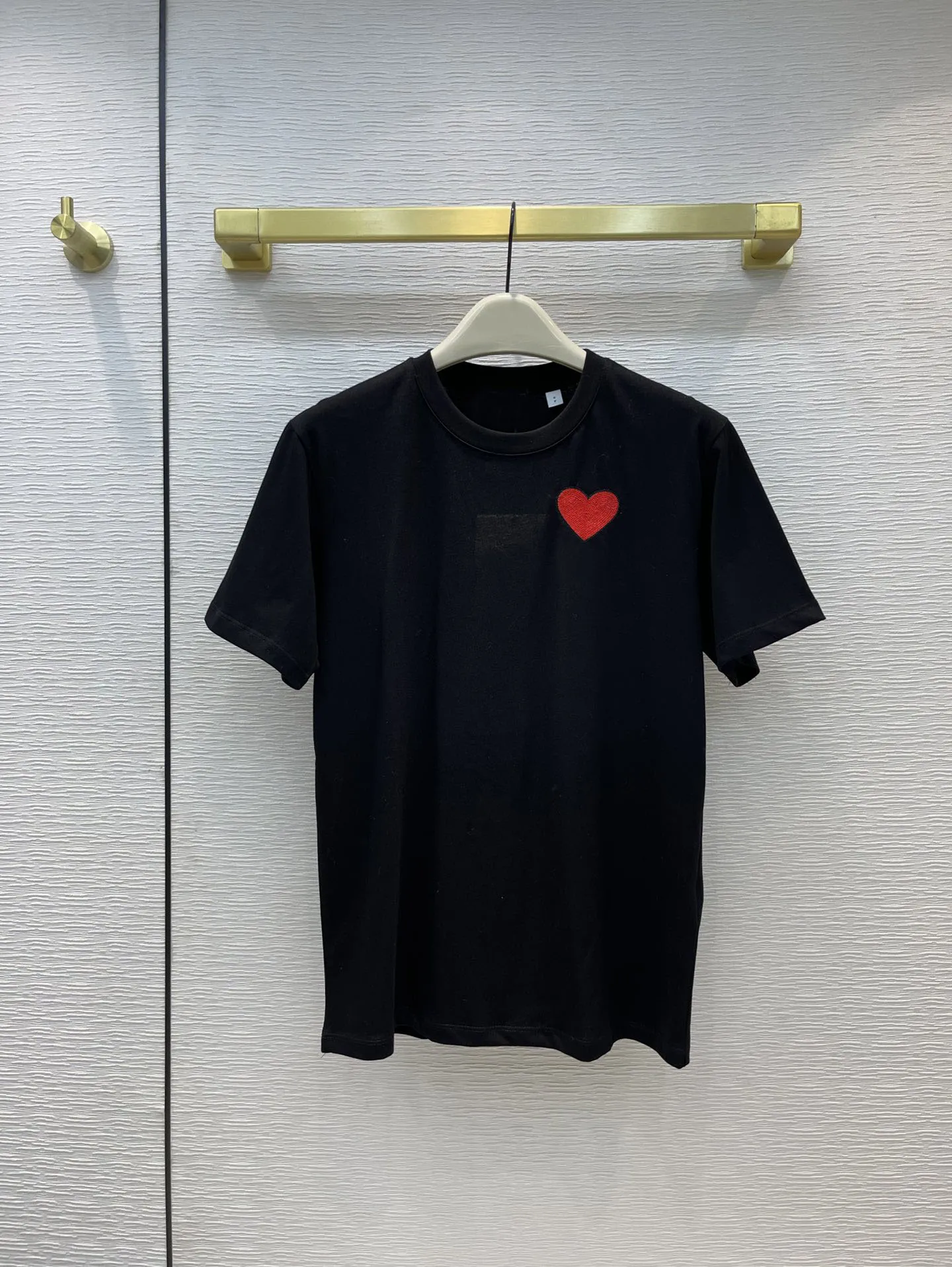 

Fashion Solid Tshirts for Women Autumn 2021 Luxury Brand O-neck Short Sleeve 100% Cotton Tshirts Red Love Print Casual Tops Lady