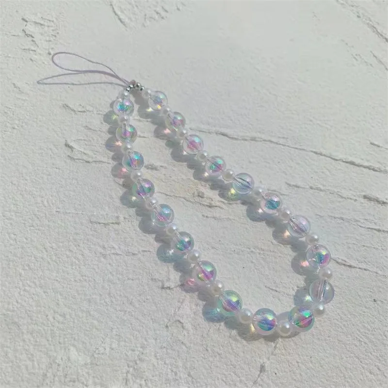 2021 New Transparent Heart Round Beads Imitation Pearl Beaded Mobile Phone Chain Lanyard for Women Anti-lost Accessories |