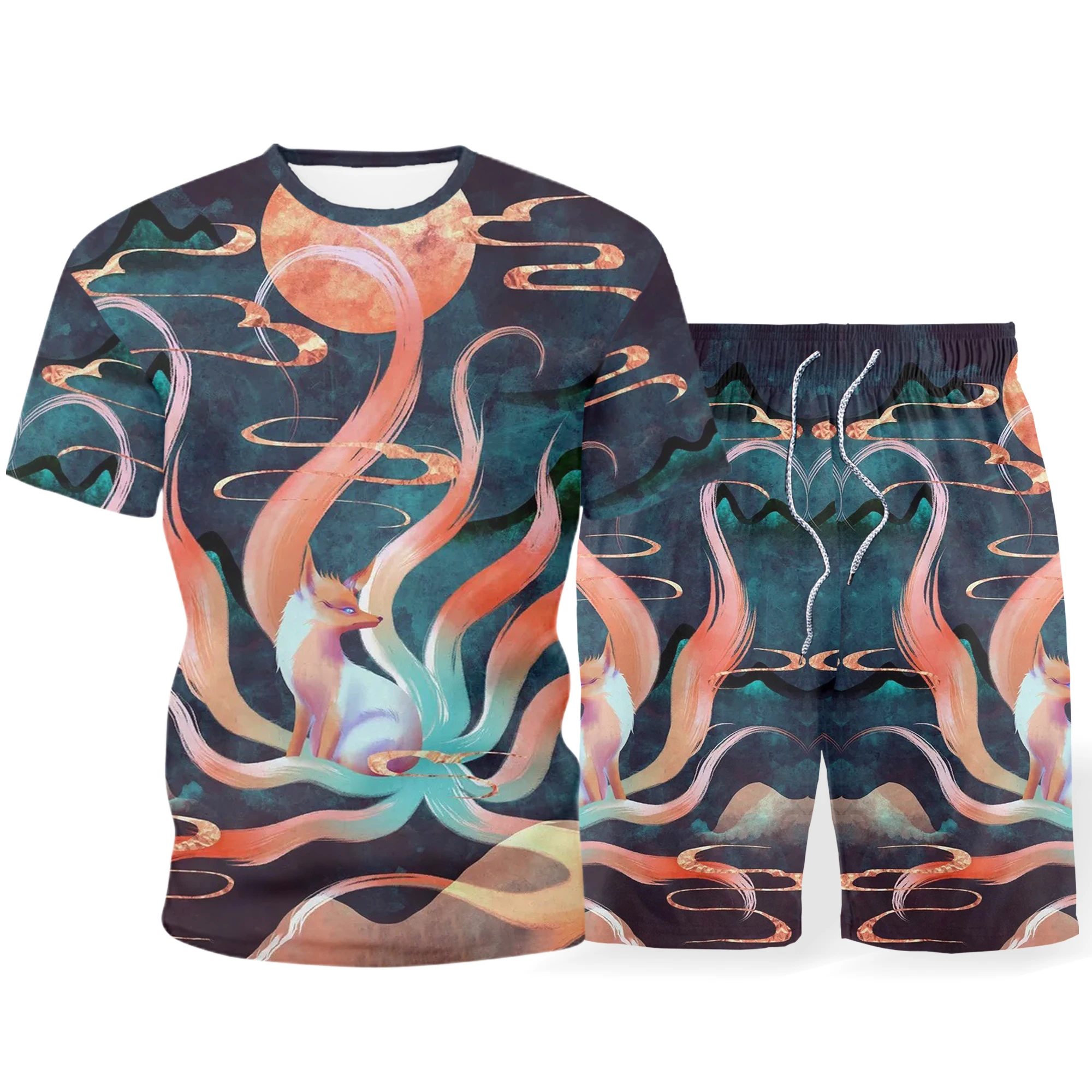 

2021 Men's Set Shorts And T-shirt Children's Casual Two-piece Sport Suit Street Print Plus Size Men Suit
